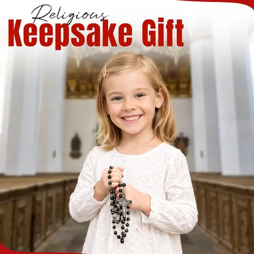 Miniatura 7 de Rosario italiano con bendición apostólica del Papa León XIV – Collar católico de cuentas grandes para espejo de coche, Primera Comunión, regalo