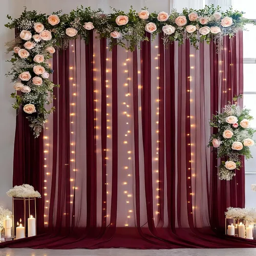 Miniatura 10 de Cortina de telón de fondo de tul negro de 10 x 10 pies con cadena de luces para fiestas, cortinas de fondo de fotos transparentes para bodas