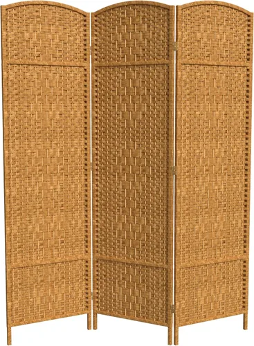 Miniatura 31 de Divisor de ambiente resistente de 6 pies, pantalla de privacidad plegable de fibra de ratán con patrón de diamante, Madera, Mocha oscuro