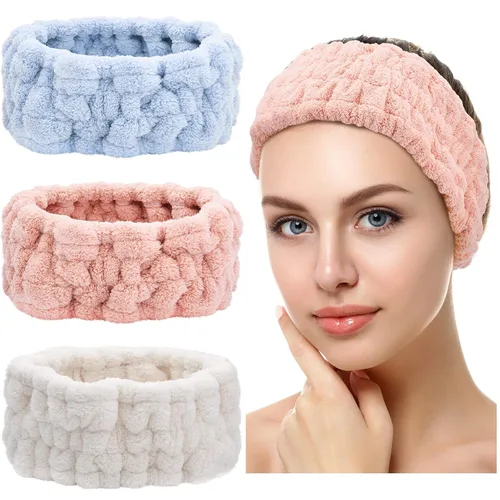 Miniatura 18 de Chuangdi 3 Piezas Diadema Elástica para Maquillaje, Yoga, Deportes, Ducha - Envoltura para la Cabeza para Mujeres y Niñas (Rojo, Azul, Morado)