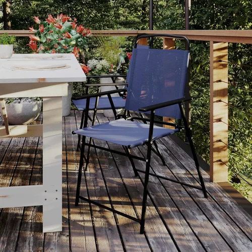 Miniatura 10 de BizChair Sillas plegables para patio, sillas de césped de textileno para exteriores con reposabrazos, juego de 4, color negro