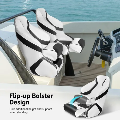 Miniatura 3 de PEXMOR Asiento de barco deportivo premium abatible para capitán con asiento de cubo para barco, cubierta de asiento de barco impermeable, bisagras