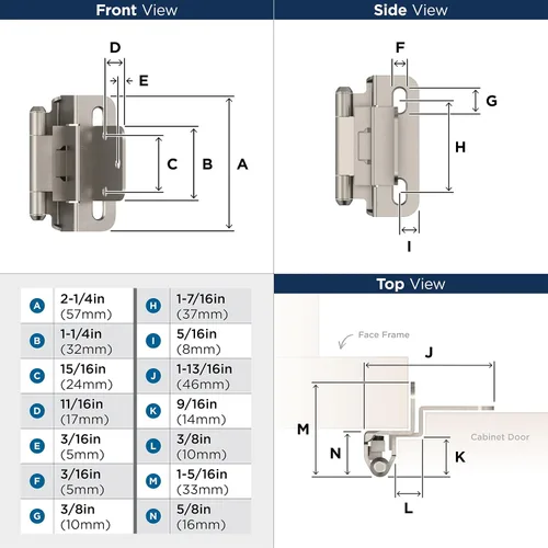 Miniatura 6 de Amerock BPR7540BB Bisagra de gabinete 1/2 pulg (13 mm) superpuesta de cierre automático de envoltura completa de latón pulido para puerta