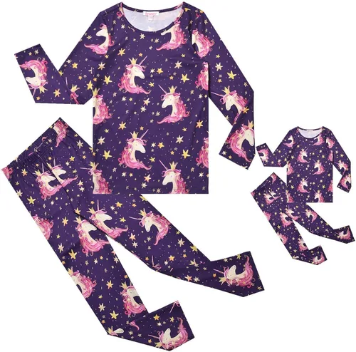 Miniatura 43 de QPANCY Conjunto de pijamas a juego para niñas y muñecas, pijamas de manga larga para otoño e invierno