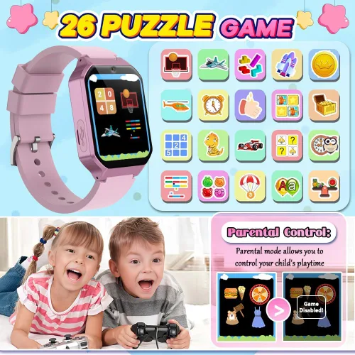 Miniatura 3 de Reloj inteligente para niños de 6 a 12 años, juguetes con 26 juegos, reproductor de música, pantalla táctil HD de 1.69 pulgadas, cámara de video