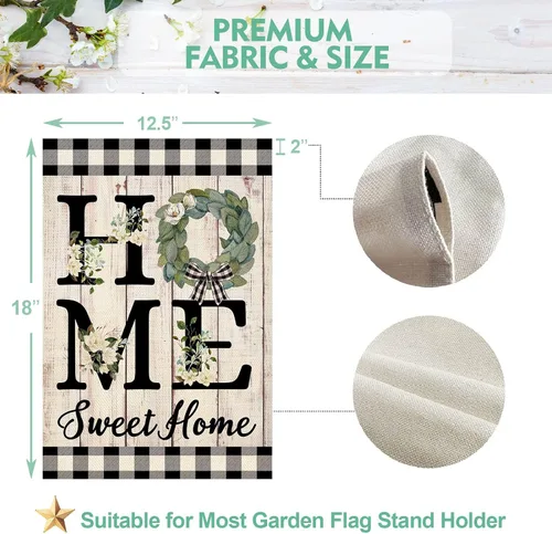 Miniatura 6 de ORTIGIA Home Sweet Home - Bandera de jardín de magnolia de doble cara de 12.5 x 18 pulgadas, para primavera y verano, a cuadros, pequeña bandera