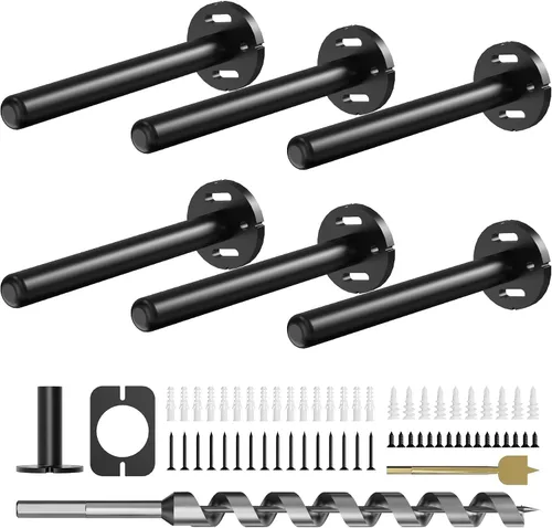Miniatura 18 de 4 soportes de pared para estantes flotantes de alta resistencia, soportes invisibles negros para estantería, accesorios decorativos flotantes