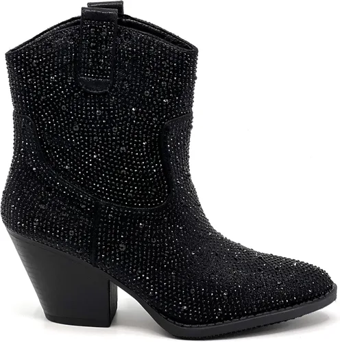 Miniatura 3 de Botines cortos hasta la rodilla con tacón de bloque de diamantes de imitación para mujer