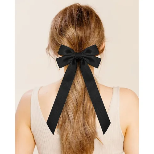 Miniatura 4 de Lazos de satén sedoso y pinzas de cocodrilo, soportes para cola de caballo de cinta negra, accesorios para el cabello para mujeres, niñas, niños