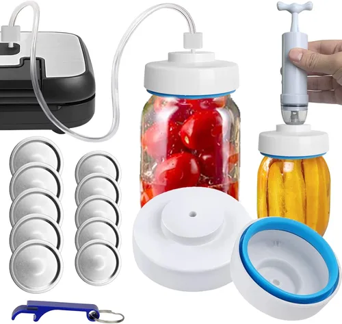 Sellador al vacío para tarros Mason y manguera de accesorios compatible con sellador al vacío FoodSaver, bomba de mano portátil para frascos de boca