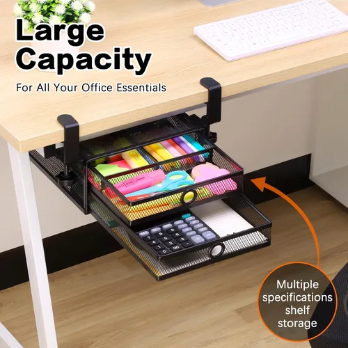 Miniatura 2 de ROSYLINE Organizador de cajones para debajo del escritorio y escritorio, organizador de cajones deslizantes de metal de 2 niveles, almacenamiento