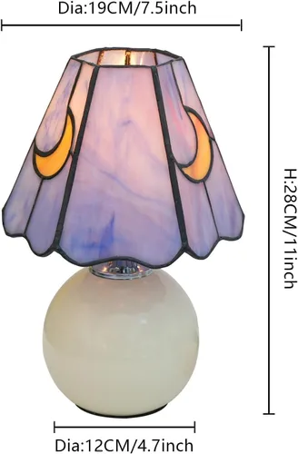 Miniatura 2 de Lámpara de mesa de noche de luna de cristal de cristal, lámpara de mesita de noche estilo Tiffany con bombilla E26, lámpara de acento pequeña rosa