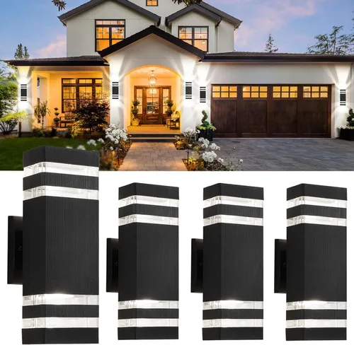 tewei Paquete de 4 Luces de Pared para Exteriores, Luminaria Exterior Moderna de Montaje en Pared Negra, Luces Exteriores para Casa, Aluminio Negro