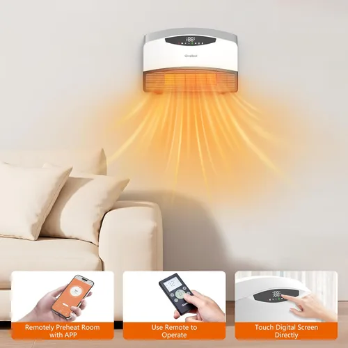 Miniatura 8 de GiveBest Calentador de pared inteligente, calentadores eléctricos PTC de 1500 W para uso en interiores, termostato ajustable, control remoto, Blanco