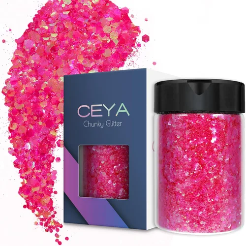 Miniatura 14 de Ceya - Purpurina gruesa, 140 g / 4.9 oz de polvo de purpurina para manualidades, color lila aubergine, con copos finos, lentejuelas iridiscentes 4.9