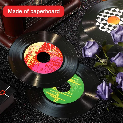 Miniatura 4 de 3 paquetes de decoraciones de fiesta de música rock and roll de 7 pulgadas, 21 piezas de discos de papel de los años 50, banderines de decoración