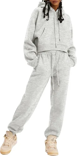 Miniatura 50 de Kissonic Conjunto deportivo de forro polar para mujer, 2 piezas, sudadera con capucha y pantalones deportivos