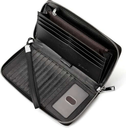 BOSTANTEN - Carteras de cuero para mujer bloqueo de identificación por radio frecuencia RFID cierre de cremallera alrededor tarjetero cartera para