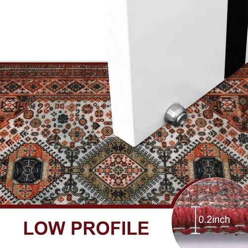 Miniatura 5 de Collive Tapete lavable para interiores, tapete retro antideslizante de bienvenida de 20" x 32" pulgadas, alfombra de área de absorción rápida, Rojo