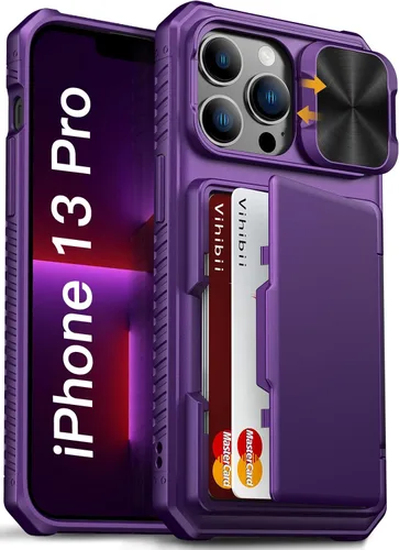 Miniatura 59 de Vihibii Funda para iPhone 13 Pro Max/iPhone 12 Pro Max con tarjetero (4 tarjetas) [bloqueo RFID] y cubierta de cámara deslizante, protección contra