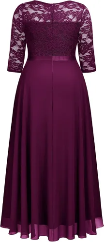 Miniatura 6 de Miusol Vestido largo formal de encaje floral con cuello en V para mujer, talla grande, para dama de honor, fiesta