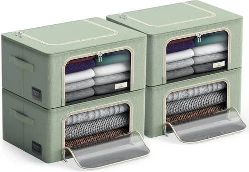 Miniatura 9 de Sorbus Contenedores de almacenamiento con marco de metal - Bolsas organizadoras de ropa apilables y plegables - Contenedores de almacenamiento