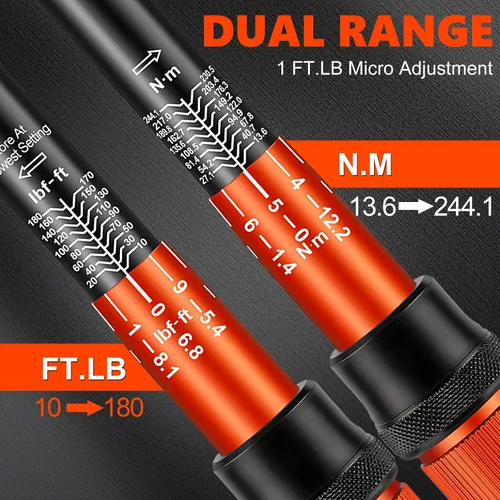 Miniatura 3 de Matework - Llave dinamométrica de 1/2 pulgada con clic, 10-180 ft.lb/13.6-244.1 Nm, Llave de torsión de alta precisión ±3% de 72 dientes de doble