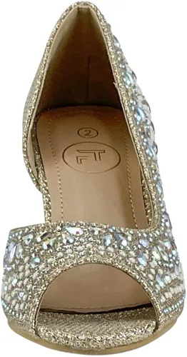 Miniatura 5 de Fifty Tops Tacones de gatito de moda para niñas, zapatos de vestir con diamantes de imitación brillantes para niños, sandalias de tacón bajo