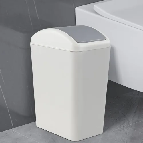 Miniatura 4 de Cubo de basura de plástico con tapa de 4.5 galones, 3 unidades Gris claro