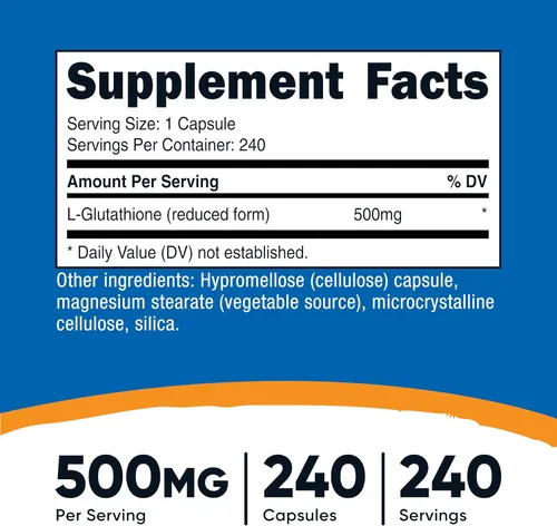 Miniatura 2 de Nutricost Cápsulas de glutatión de 500 mg, 240 cápsulas, sin gluten, sin OMG