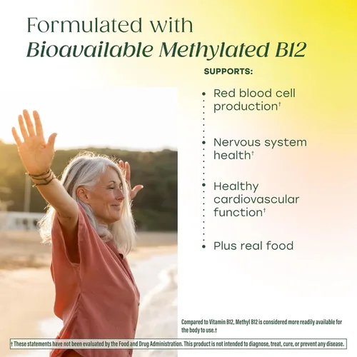 Miniatura 4 de MegaFood Metil B12 - Vegano - Incluye metil folato, vitamina B12 y B6 - Apoya la producción de energía celular, la salud del sistema nervioso