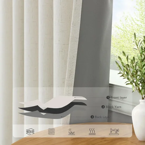 Miniatura 5 de Pitalk Cortinas cortas 100% opacas de lino para cafetería, 40 pulgadas de largo, 2 paneles, cortinas de puerta francesa para ventana, cortina