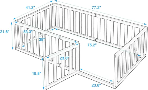 Miniatura 2 de Merax Marco de cama de piso de madera de tamaño individual con valla y puerta (gris)
