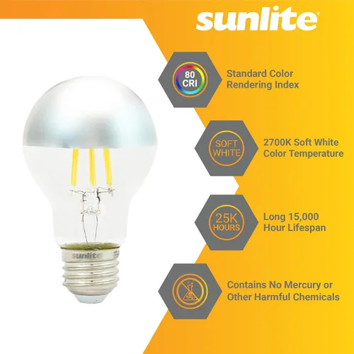 Miniatura 3 de Sunlite 80509 - Bombilla LED A19 transparente estilo filamento, 6 vatios (equivalente a 40 vatios), 600 lúmenes, 120 voltios, regulable, base E26