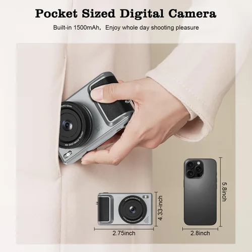 Miniatura 7 de ARNSSIEN Cámara digital 4K con pantalla abatible de 180° de 2.8 pulgadas, cámara fotográfica, diseño fácil de transportar tarjeta de 64 GB
