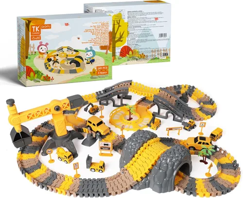 Miniatura 8 de TUMAMA 249 piezas de construcción de vehículos de pista de carreras de juguetes para niños y niñas, STEM Building Bendable Cars Track Sets