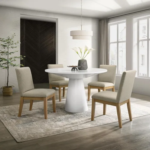 Miniatura 10 de Roundhill Furniture Rocco - Juego de comedor contemporáneo, mesa redonda con pedestal con 4 sillas, madera flotante Driftwood