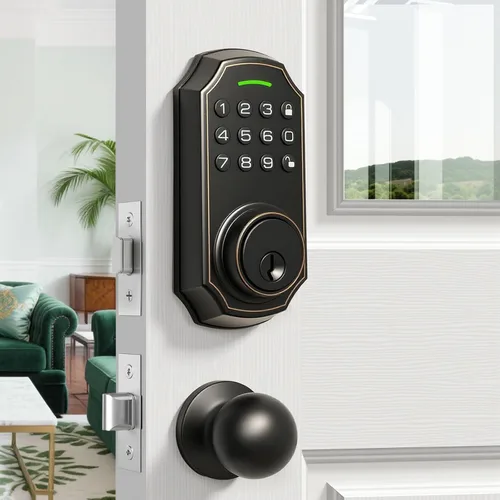 Cerradura inteligente para puerta de entrada sin llave con 2 perillas, juego de manijas de cerradura de puerta delantera, cerrojo de teclado digital