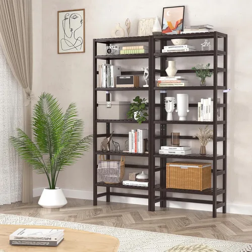 Miniatura 2 de Homykic Estanterías y estanterías de bambú de 6 niveles, estante organizador ajustable de 63.4 pulgadas de alto, estante organizador de estantería
