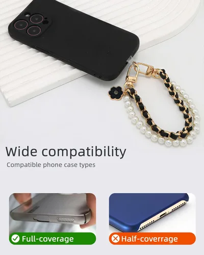 Miniatura 6 de Correa de muñeca para teléfono con cuentas de perlas, pulsera de teléfono desmontable con lengüeta de sujeción, pulsera universal con cuentas