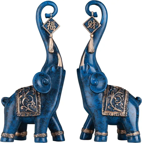 DOVDOV Estatua de elefante, elefante azul, decoración del hogar, estatua de elefante de buena suerte, decoración para el hogar, regalo de elefante,