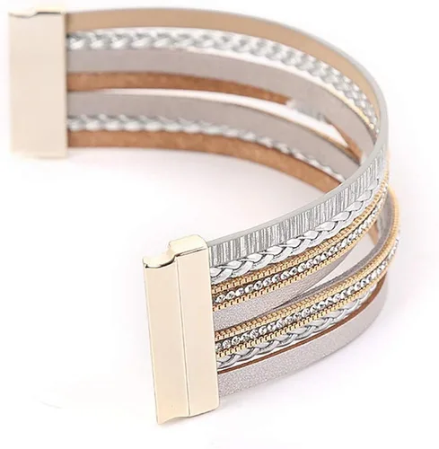 Miniatura 2 de EunWow Pulsera de cuero multicapa para mujer cierre magnético