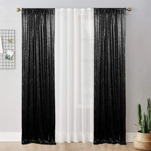 Miniatura 4 de Juya Delight - Cortina de fondo de lentejuelas negras, 4 piezas de 2 pies x 8 pies, cortina de fondo de purpurina para decoración de fiesta, Negro