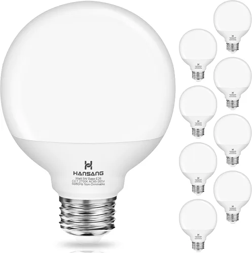 Miniatura 10 de Bombilla LED G25 de 5 W (equivalente incandescente de 60 W) 2700 K blanco suave, bombillas decorativas, base E26, 500 lúmenes, perfecta para espejo