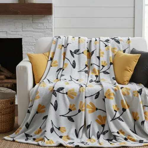 Miniatura 8 de DaDa Bedding - Manta de forro polar floral, franela suave de visón sintético con tulipanes amarillos y naranjas sobre gris, acogedora y elegante
