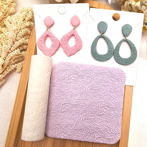 Miniatura 5 de Rodillo de textura de arcilla polimérica de 3 piezas, funciona con cortadores de arcilla polimérica para manualidades, aretes, joyería, suministros