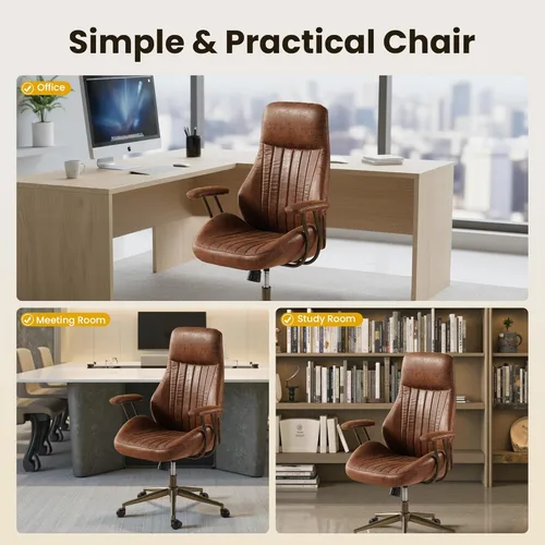 Miniatura 8 de Silla de escritorio de oficina en casa, silla de oficina moderna de mediados de siglo con soporte lumbar ajustable, silla ejecutiva de altura Marrón