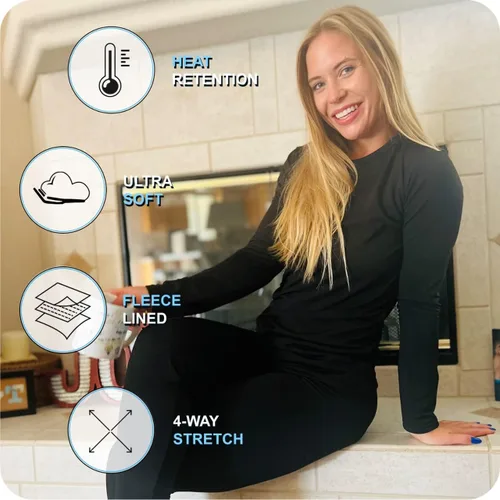 Miniatura 3 de Bodtek Conjunto de ropa interior larga térmica para mujer, para clima frío, capa base larga de John con forro polar, parte superior e inferior