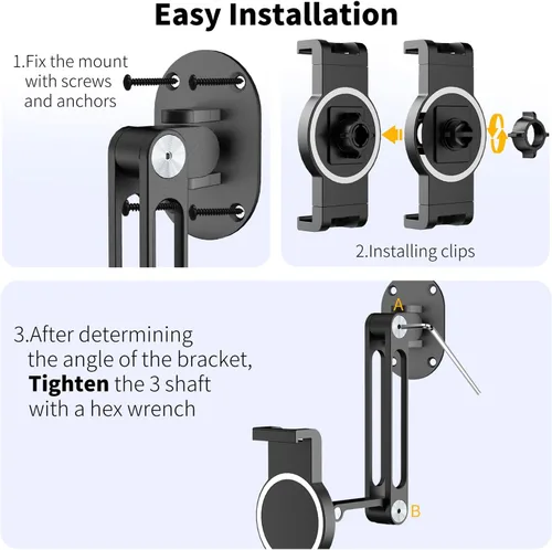 Miniatura 8 de soporte de pared para iPad, giratorio y basculante, soporte de pared para tableta de aluminio, base de rotación 360°, ajustable y plegable
