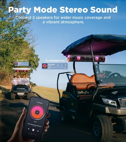 Miniatura 7 de Ehaho Barra de sonido para carrito de golf Bluetooth con altavoces retroiluminados multicolor, barra de sonido estéreo UTV impermeable de 27